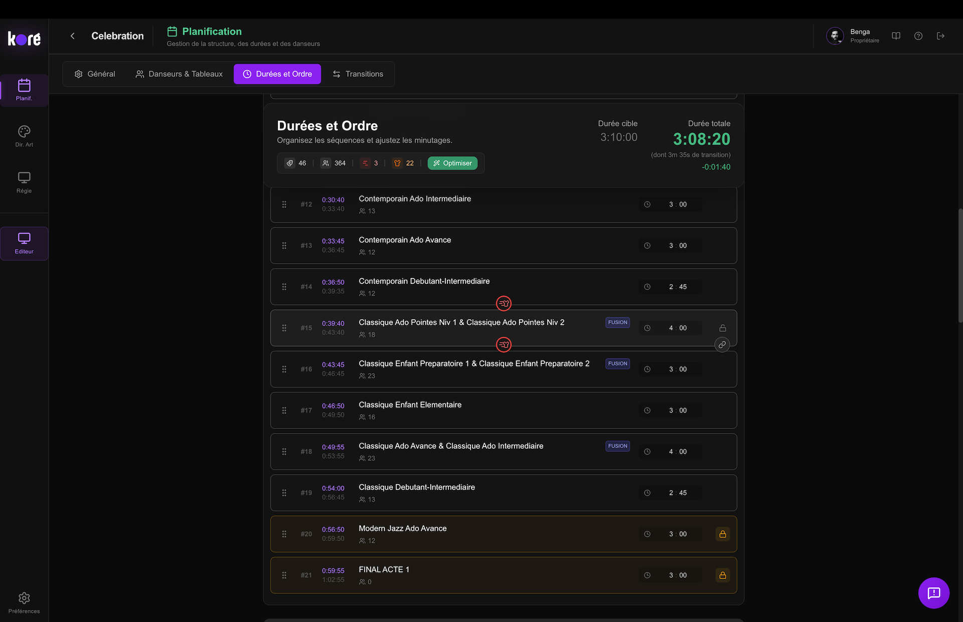 Organisation & Timing